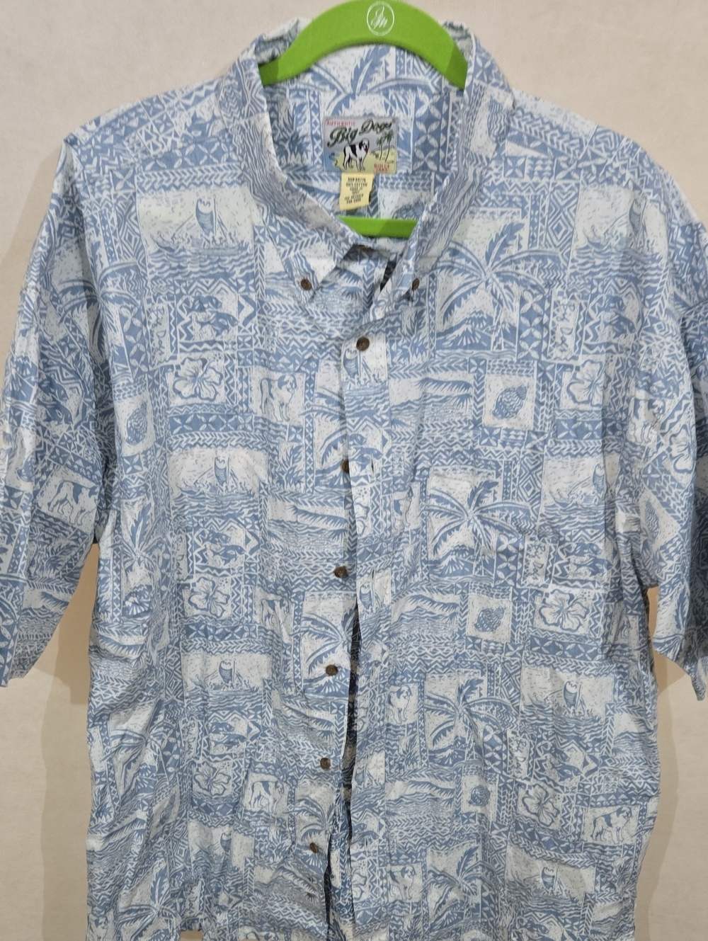 Big Dogs Blue & White Tropical Button-Up Shirt